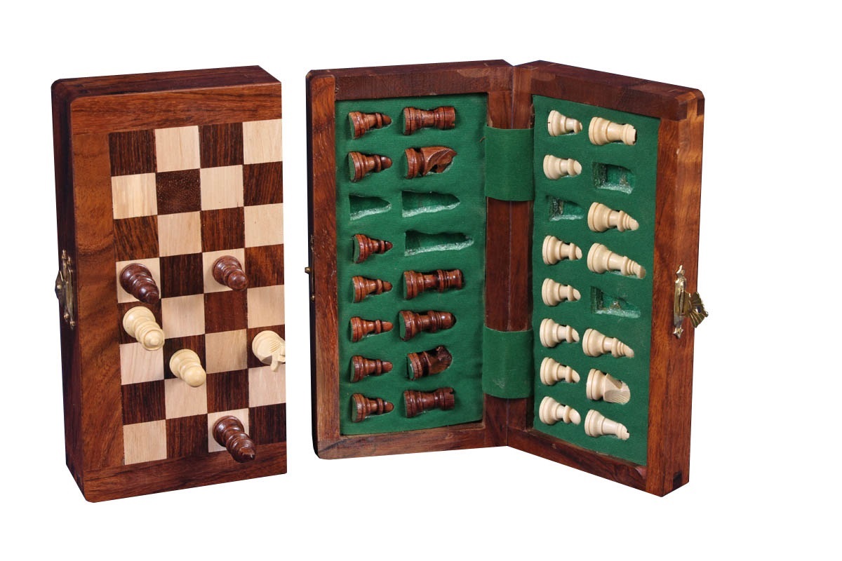 Chess Set Magnetic/Foldable Acacia Wood [ 13x25Cm ]