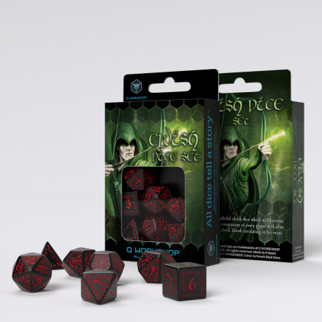 Dice Set - Elvish - Black & Red | 7 Piece