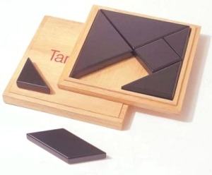 Tangram Zwarte Stenen in Houten Kist 13x13cm